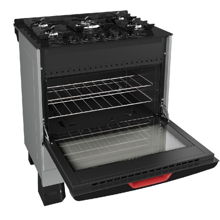 Fogão Mueller 5 Bocas Titanio Bivolt Mesa De Vidro e Tripla Chama